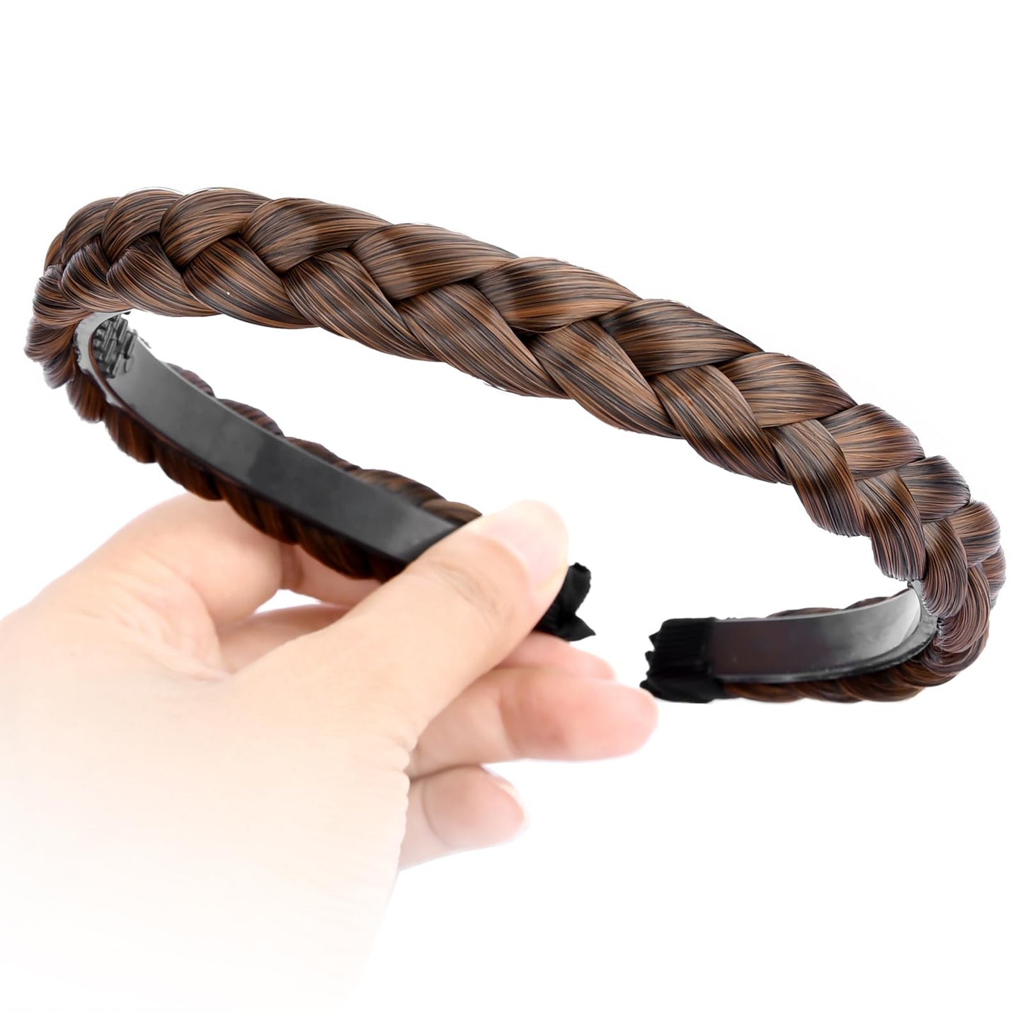 Gledola Braided Headband With Teeth Braids Hairband With Tooth Synthetic Hair Band Plaited Hairband For Women (Copper Brown)