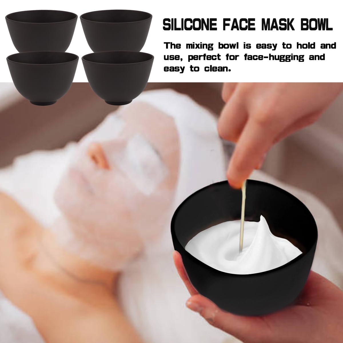 4 Inch Diy Silicone Facial Mask Mixing Bowl, 4 PCS Home Use Microwavable Silicone Facial Mud Bowl for Facial Mask, Mud Mask and Other Skincare Products, Cosmetic Beauty Tool for Home Salon(BLACK)