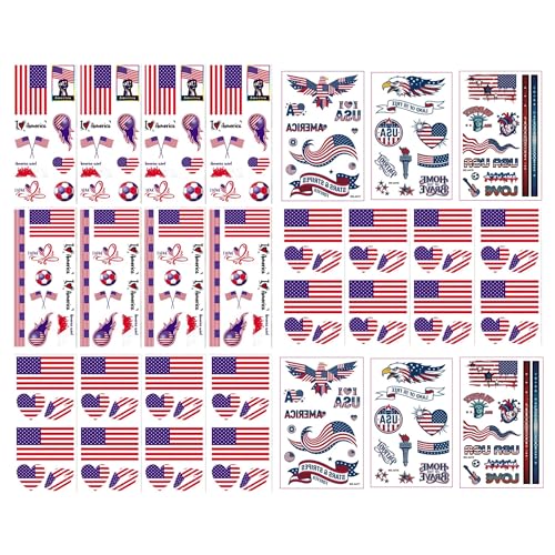 USA Flag Temporary Tattoos - 22 Sheet Patriotic Face Stickers