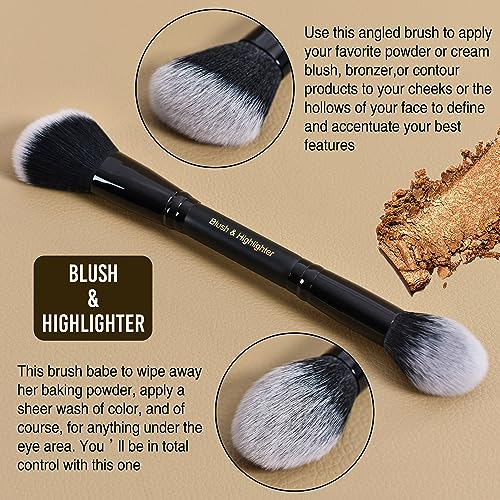 LORYP Black Makeup Brush Set - 2Pc Duo End Foundation & Blush