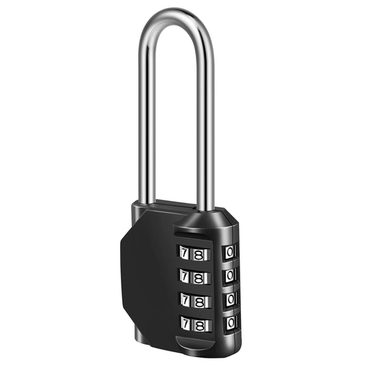 Combination Lock, 4 Digit Combination Padlock for School Gym Sports Locker, Fence, Toolbox, Case, Hasp Cabinet Storage (Long Shackle, 1 Pack, Black)