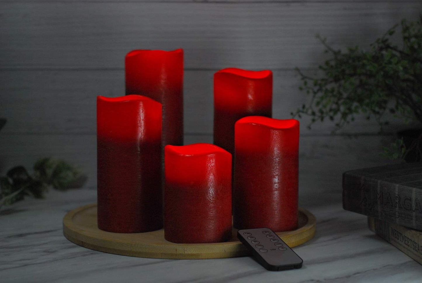 M Mirrowing Flameless Candles, D3 X H4 5" 6" 7" 8" Red Real Wax Pillar LED Candles with Remote Control and Timer, 3D Flickering Battery Operated Candles for Festival Décor (Batteries Included)