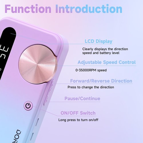 Nail Drill Professional, 35000RPM Electric Nail File Rechargeable, Portabel Nail Drill Cordless Kit Efile for Acrylic Nails, Nail Dremel Manicure Perdicure for Salon & Home Use (Gradient)