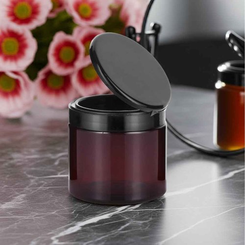 (12 Pack) 16 oz Amber PET Plastic Refillable Jar with Black Flip Top Cap