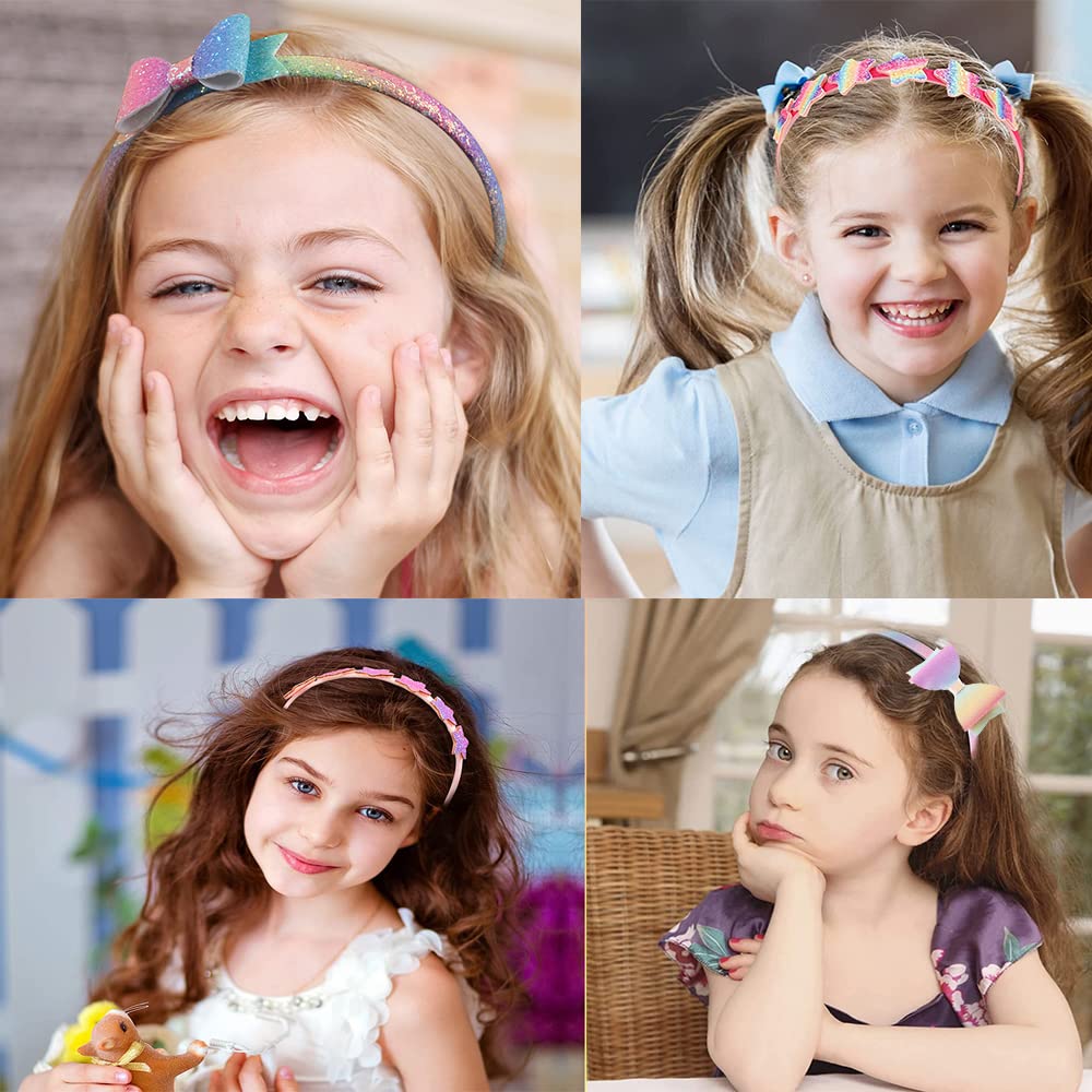 Lizioo 6 Pack Girls Headbands Glitter Kids Headbands Bow/Heart/Star Headbands Sweet Hairband For Toddler/Girls/Teens