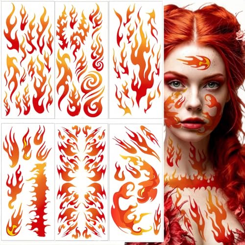 Flame Temporary Tattoo Stickers - 6 Sheets Waterproof