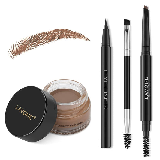 LAVONE Eyebrow Stamp Pencil Kit for Eyebrows, Makeup Brow Stamp Trio Kit with Waterproof Eyebrow Pencil, Eyeliner, Eyebrow Pomade, and Dual-ended Eyebrow Brush - Auburn