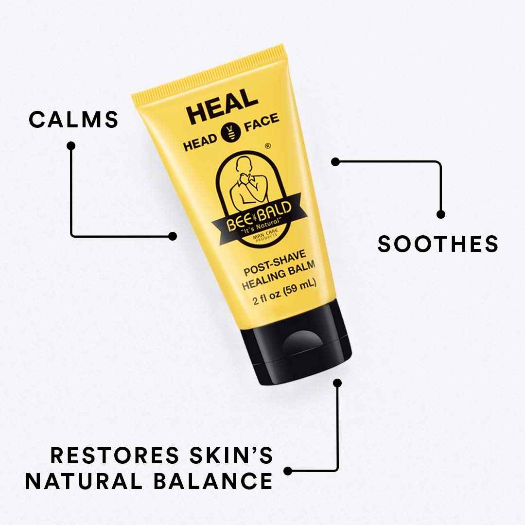 Bee Bald 4-Pack with HEAL Post-Shave Healing Balm, SHAVE Premium Shave Cream, SCRUB Exfoliating Pre-Shave, and SMOOTH PLUS Daily Moisturizer with SPF 30