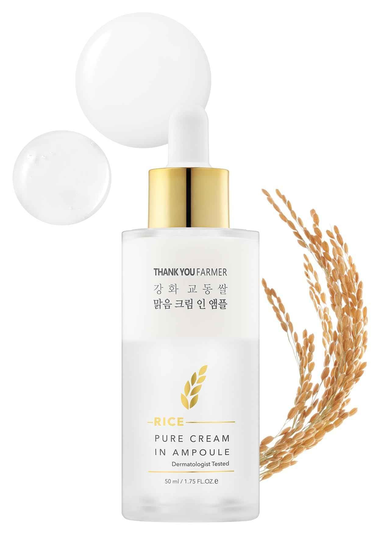 THANKYOU FARMER Rice Pure Cream In Ampoule, Double Layered Formula, Glass skin, Dermatologist Tested, Korean Rice Extracts, Niacinamide, Fragrance-Free, 1.75 fl.oz (50ml)