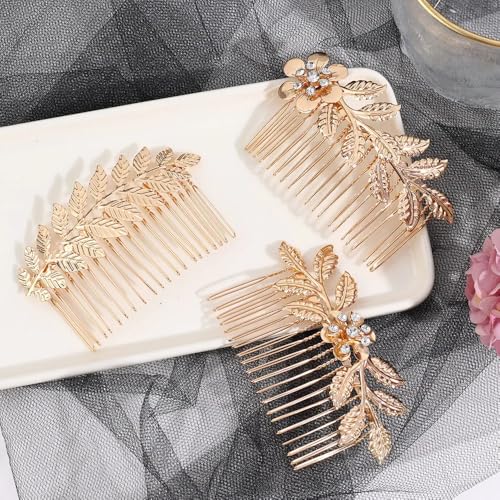 8 Pack Leaf Decorative Hair Combs - Gold & Silver Metal Side Clips