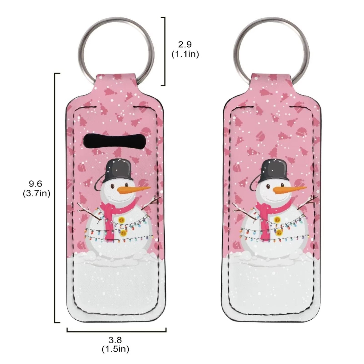 SEANATIVE Women Girls Chapstick Holder Keychain Pink, Christmas Snowman Print Lip Balm Pouch Sleeve with Metal Keyring