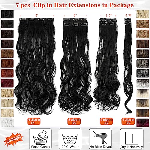 Hair Extensions Wavy 7 PCS Clip in 24" Long and Thick 170g Synthetic