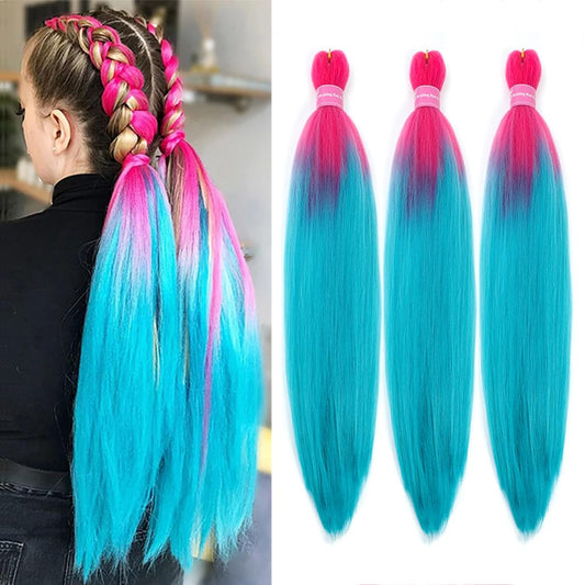 AFNOTE Pre Stretched Braiding Hair Extensions for Braids 26 Inch 3 Packs Ombre Blue Braiding Hair Pre Stretched Professional Synthetic High Temperature Braid Hair Extension-Peach Pink/Lake Blue