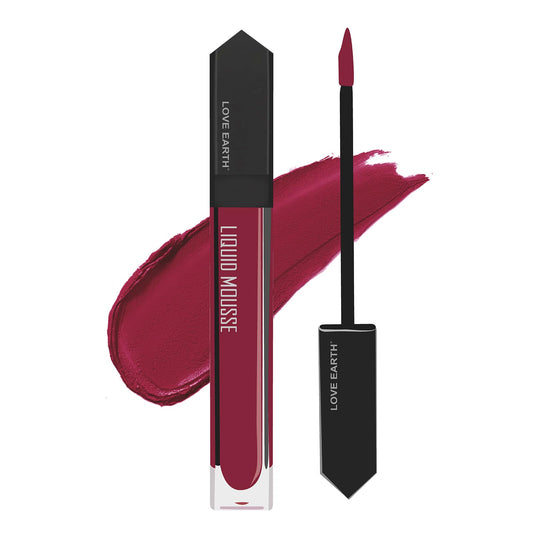 Love Earth Liquid Mousse Lipstick - Matte Finish | Lightweight, Non-Sticky, Non-Drying,Transferproof, Waterproof | Lasts Up To 12 Hours With Vitamin E And Jojoba Oil - (6 ml (Pack Of 1) Bloody Mary)