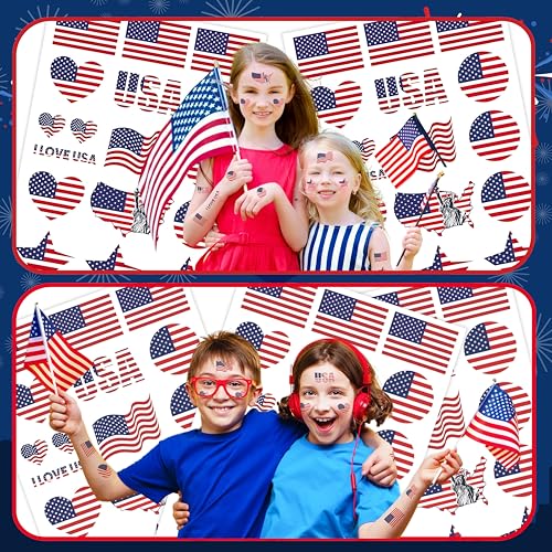136 PCS American Flag Tattoos, Fourth of July Decorations Tattoos, Red White and Blue Party Supplies, Gifts for Boys, Girls, Accessories for Independence Day, Memorial Day, Labor Day