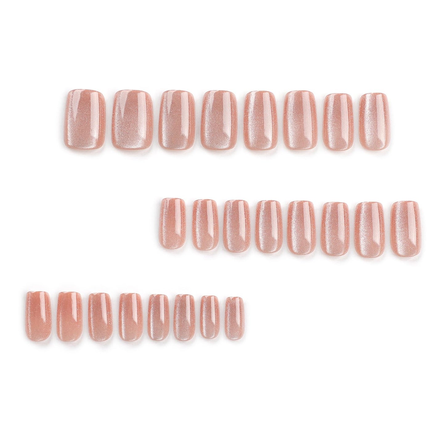 24Pcs Sparkling Press on Nails Nude Color Fake Nails Short Square Fake Nails Nude Glitter False Nail Nude Acrylic Nails Full Cover Glossy Stick on Nails for Women and Girls Simple Daily Wear