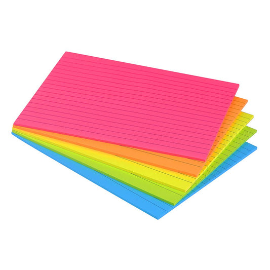 Lined Sticky Notes 6X8 in Bright Ruled Post Stickies Colorful Super Sticking Power Memo Pads Its Strong Adhesive, 5 Pads/Pack, 28 Sheets/pad