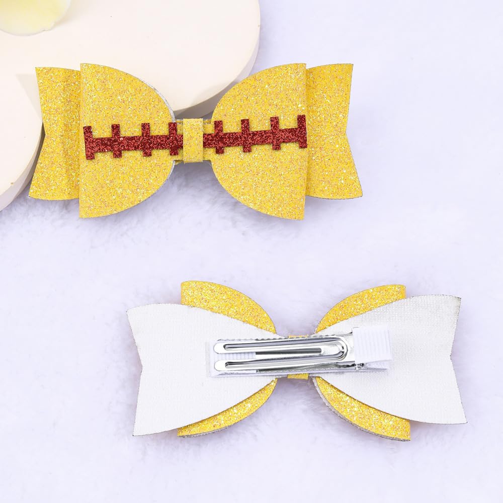 White Hair Clips with Softball Cheer Bow and Hair Ring Tie BBG47 (D2)