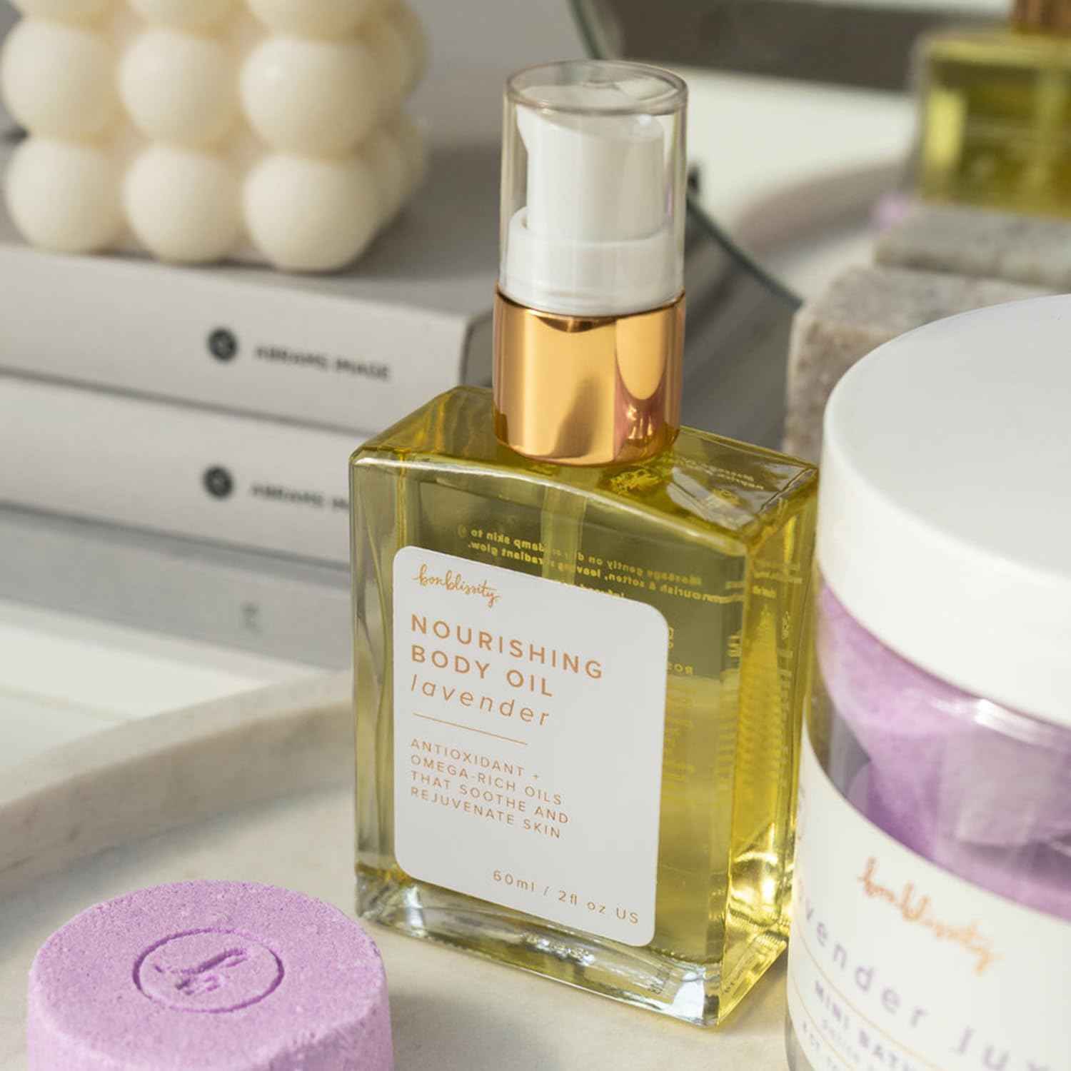 Bonblissity Nourishing Body Oils for Women, 2oz Travel Size - Lavender Scented Body Oil, Non-Greasy Non-Comedogenic, Vitamin E Hydrating Moisturizer for Men and Women with Dry or Sensitive Skin