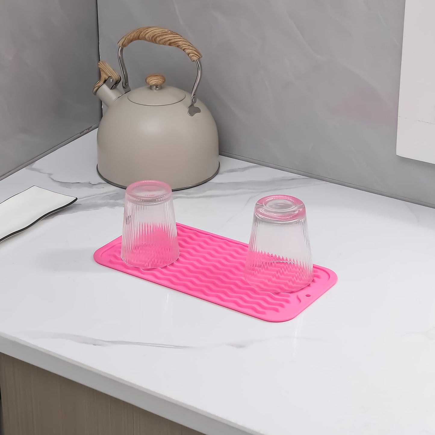 MicoYang Silicone Dish Drying Mat for Multiple Usage,Easy clean,Eco-friendly,Heat-resistant Silicone Mat for Kitchen Counter,Sink,Bar,Bottle,or Cup Rose S 12 inches x 6 inches