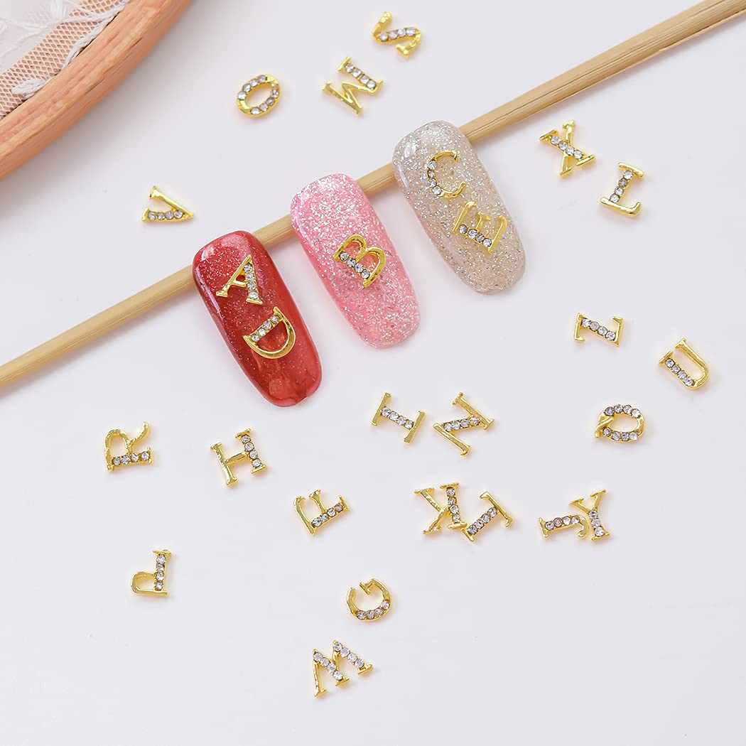 WOKOTO 52pcs Gold And Silver Nail Letter Charms For Nails Letter Nail Charms For Nail Art 3d Nail Art Charms Nail Gems Nail Jewels Set Letters For Nails 3d Letters Rhinestones For Nails