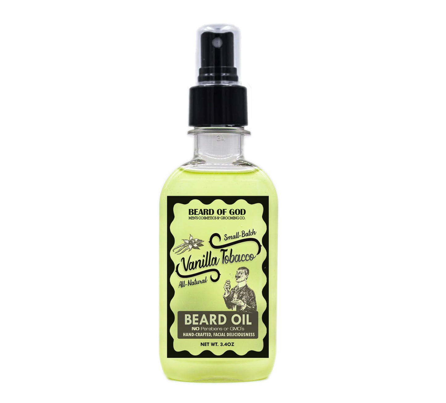 Vanilla Tobacco - Large 3.4 oz. Nourishing Beard Oil, Pure, Organic & Handcrafted in USA by Beard of God