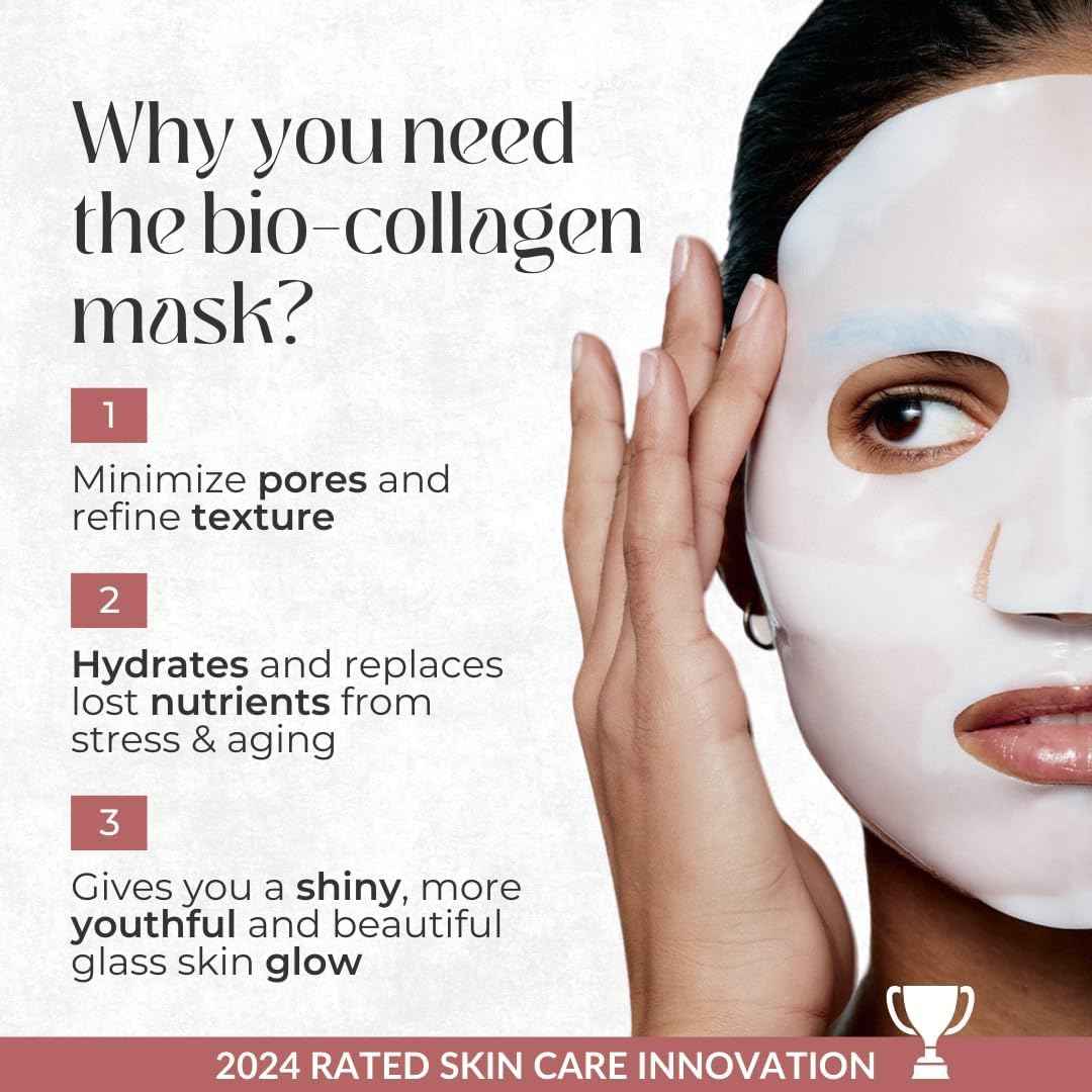 COCOBEAUTY Bio Collagen Face Mask – Hydrating & Anti-Aging Korean Collagen Sheet Masks, Deep Hydration, Smooths Fine Lines, Overnight Face Mask for Radiant Skin (16 pcs)