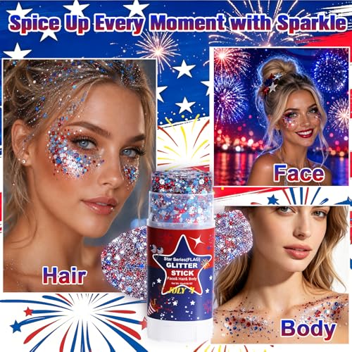 Patriotic Glitter Stick – Waterproof Red White Blue Shimmer