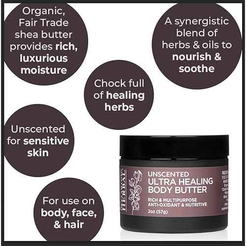 Ora's Amazing Herbal Ultra Healing Body Butter, Intensive Unscented Moisturizer For Dry Skin, Fragrance Free Skin Cream, 8 oz Large
