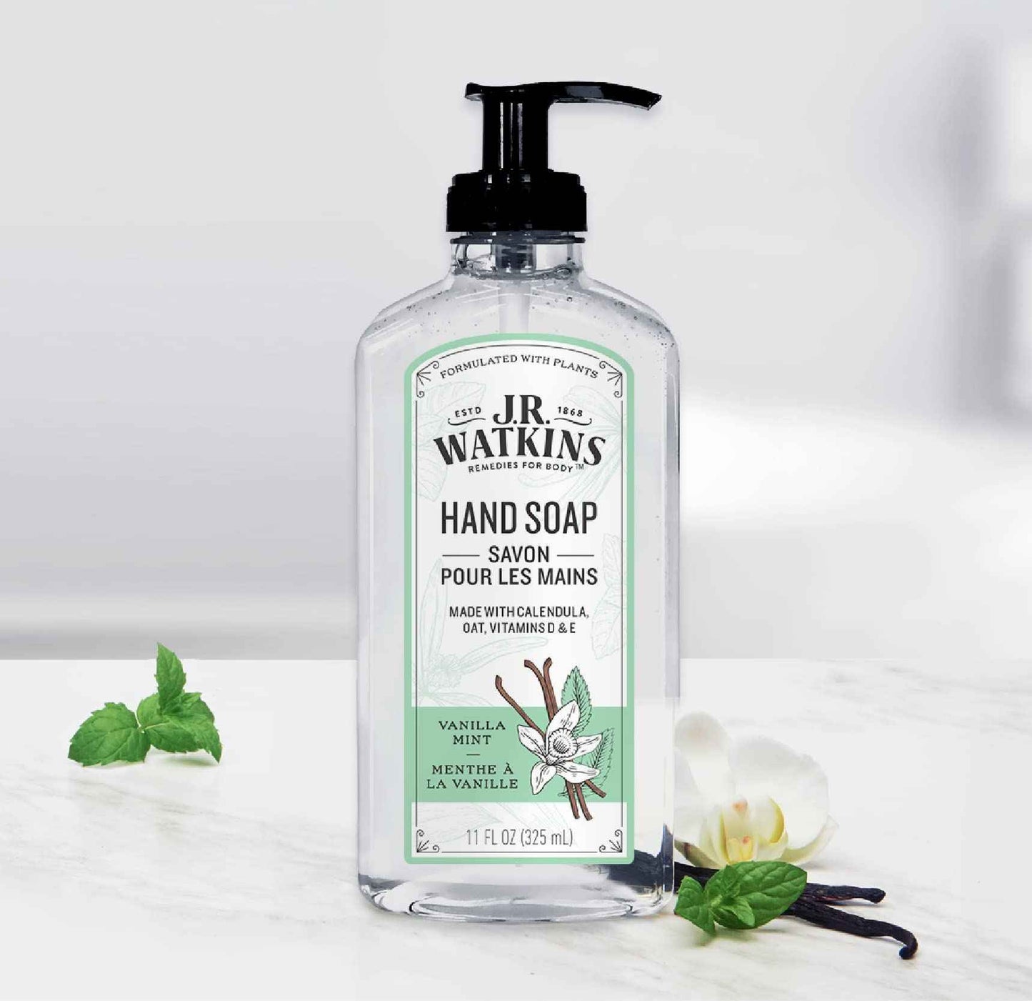 J.R. Watkins Gel Hand Soap, Scented Liquid Hand Wash for Bathroom or Kitchen, USA Made and Cruelty Free, 11 fl oz, Vanilla Mint, 6 Pack