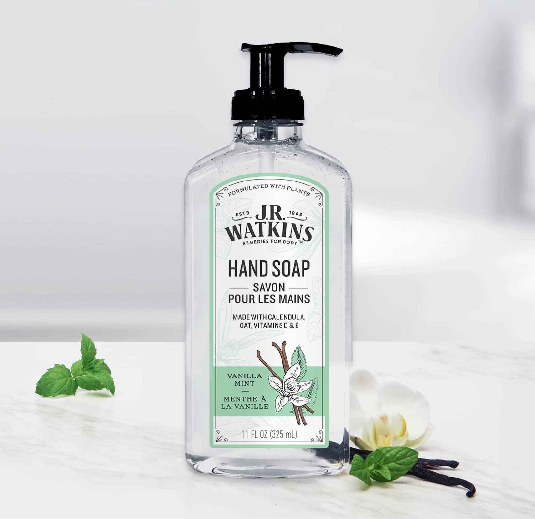 J.R. Watkins Gel Hand Soap, Scented Liquid Hand Wash for Bathroom or Kitchen, USA Made and Cruelty Free, 11 fl oz, Vanilla Mint, 6 Pack