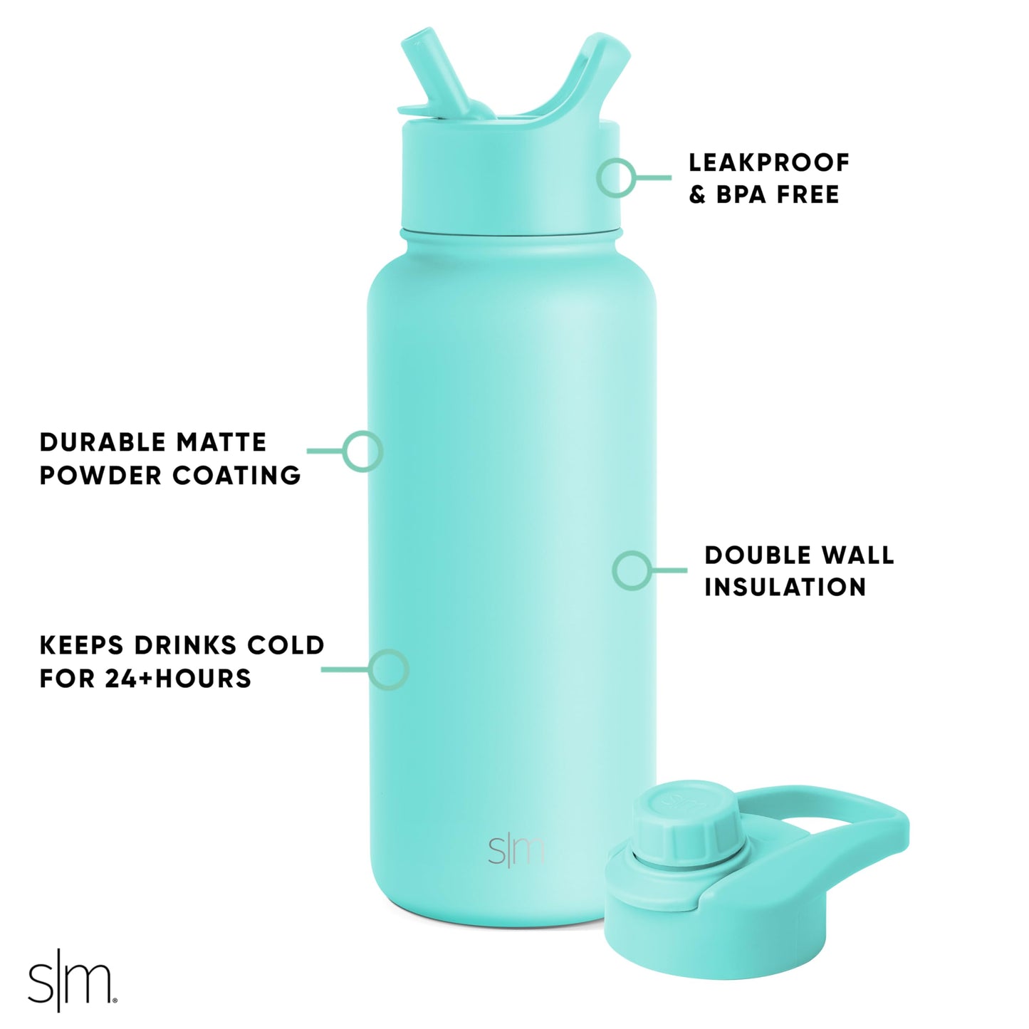 Simple Modern Water Bottle with Straw and Chug Lid Vacuum Insulated Stainless Steel Metal Thermos Bottles | Reusable Leak Proof BPA-Free Flask for Sports Gym | Summit Collection | 32oz, Ocean Water