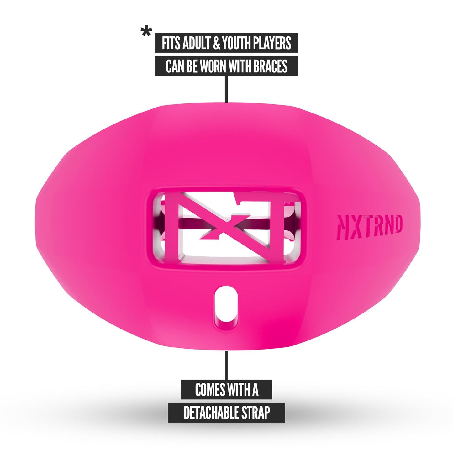 Nxtrnd One Football Mouth Guard, Strap Included, Fits Adult & Youth (Pink)