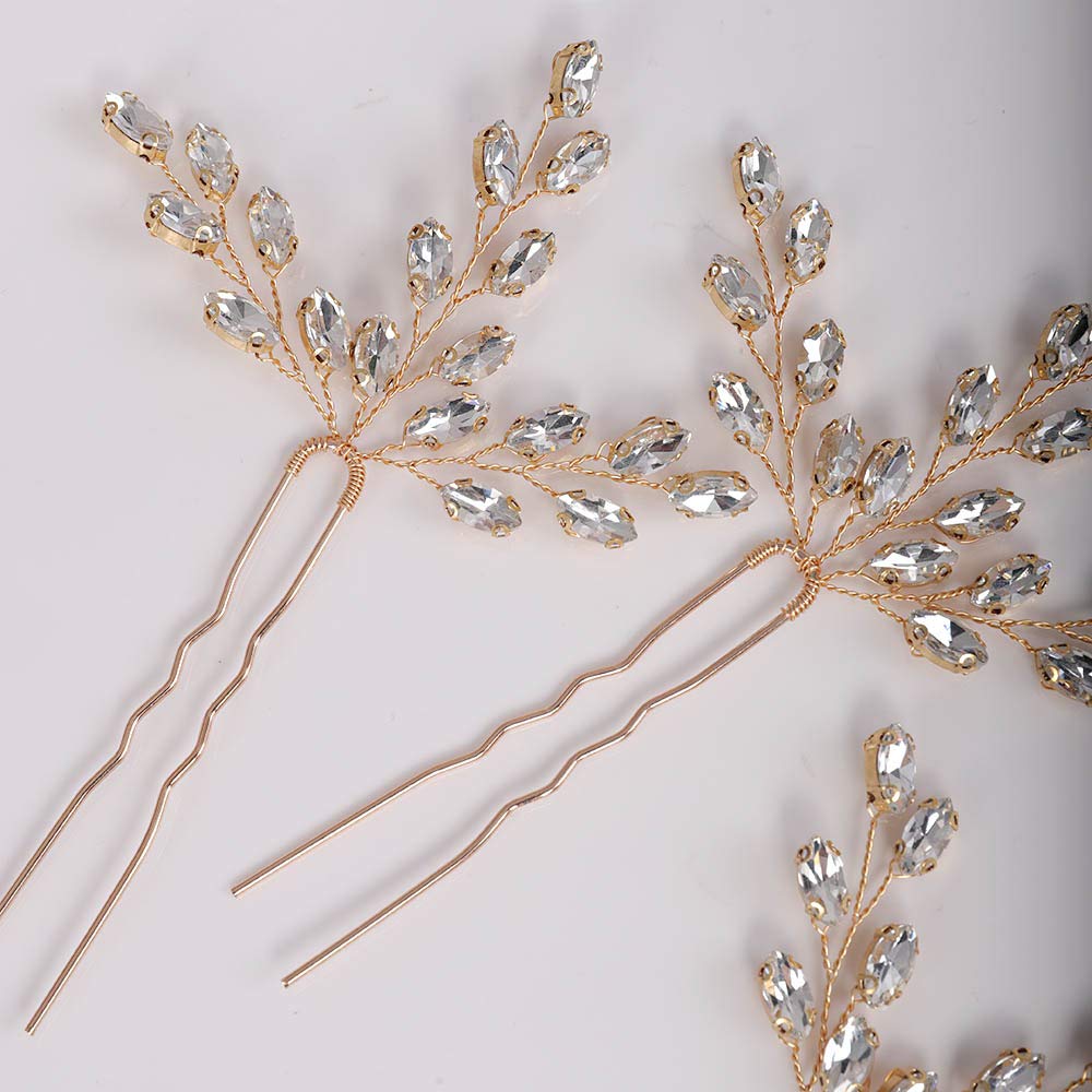 YERTTER Wedding Hair Pins 3 Pcs Wedding Decorative Hair Pins Rhinestones Crystal Updo Bridal Accessories for Flowergirls Brides and Bridesmaids (Gold)