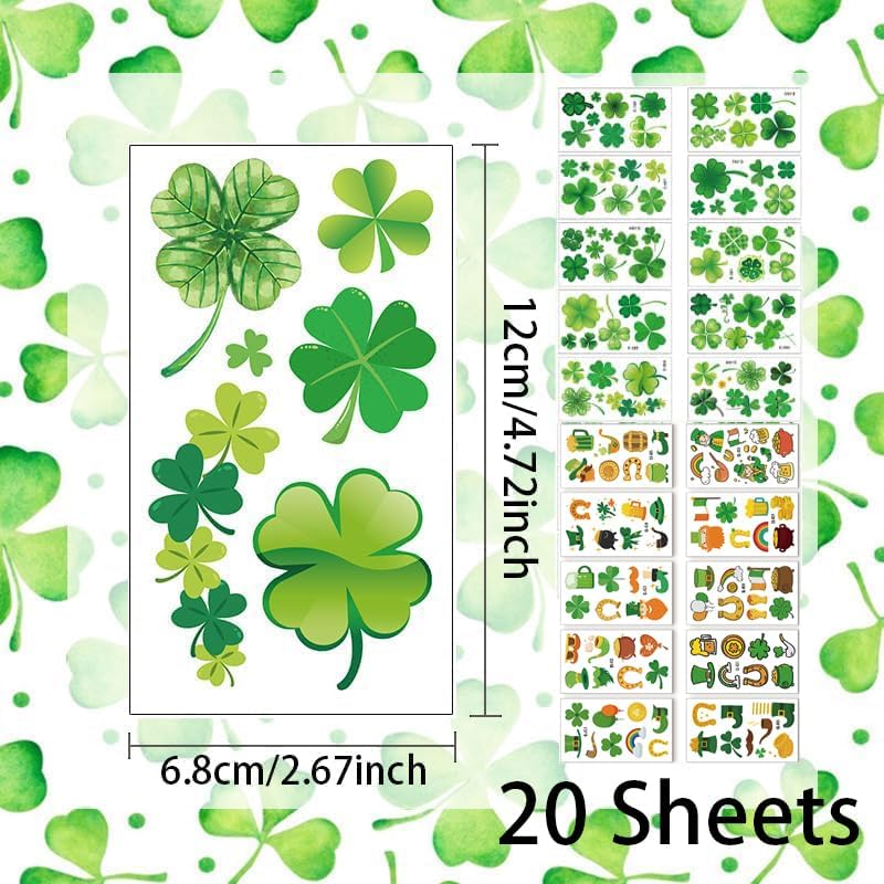 St Patrick's Day Temporary Tattoos - 158 Pcs Shamrock Tattoos
