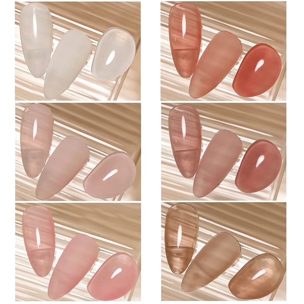 Vishine Jelly Milky White Pink Nude Transparent Gel Nail Polish Set of 6 Glass Sheer Colors Gel Polish Kit UV LED Soak Off Nail Art Varnish 8ml