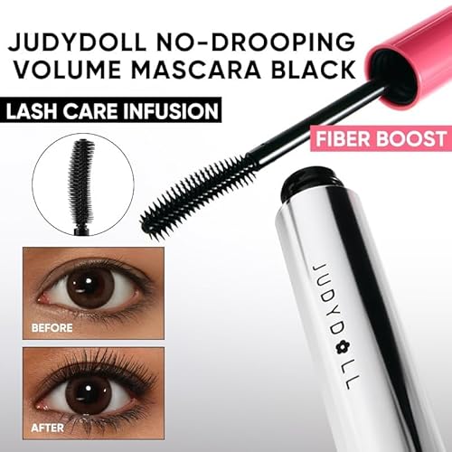 JUDYDOLL No-Drooping Volume Mascara Black, 40h Long-lasting, Smudge-Proof, Clump-Free, Waterproof Volumizing Mascara, Infused with Squalane, Strengthen and Protect Lashes