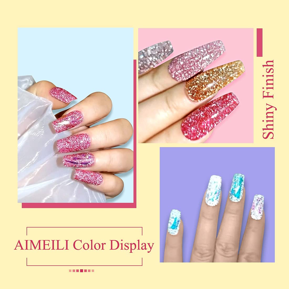 AIMEILI Reflective Gel Nail Polish Soak Off Reflective Glitter Gel Polish Holographic Diamond Glitter Nail Polish Kit Set of 12pcs X 8ml - Kit Set 7