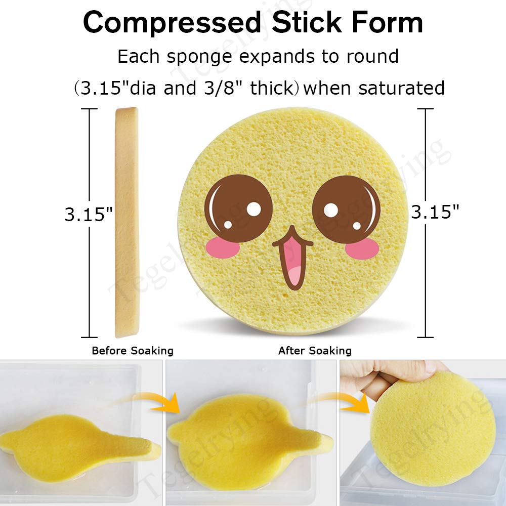 Facial Sponge Compressed,240 Count PVA Professional Makeup Removal Wash Round Face Sponge Pads Exfoliating Cleansing for Women with a Natural Loofah Sponge for Body Washing,Yellow