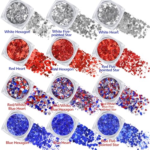 Patriotic Face Glitter Gel Set - Red White Blue Body Gems