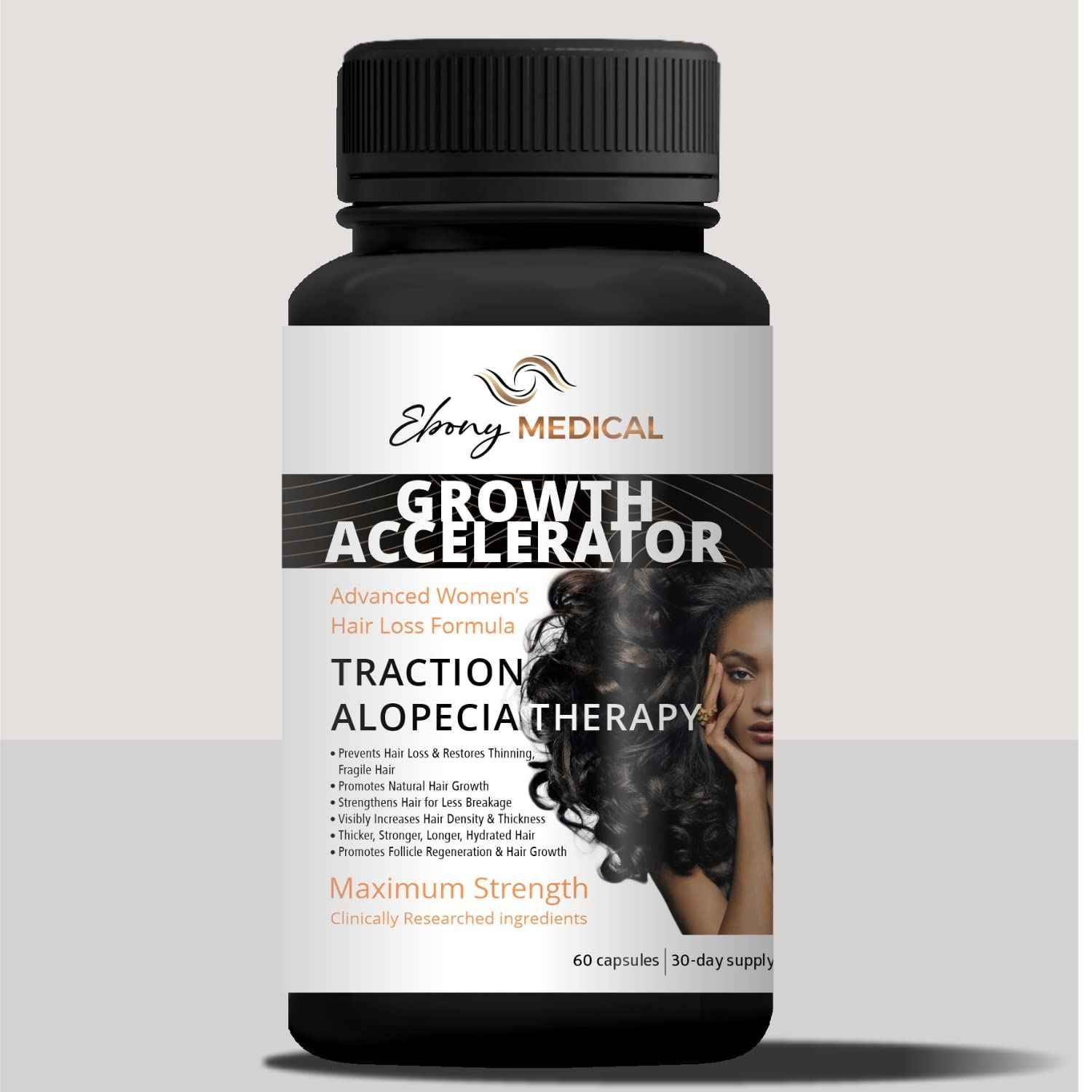 Ebony Medical Hair Regrowth Supplement for Women – Traction Alopecia & Thinning Hair Support – Follicle Repair, Stronger Hair Growth & Density – Keratin Boost, Natural Hair Vitamins – 30-Day Supply