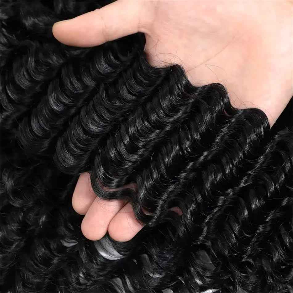 Deep Wave Human Hair Bundles 18 Inch Deep Wave Bundles 100% Unprocessed Brazilian Virgin Hair 1 Bundles Curly Bundles Hair Extensions Real Human Hair Wavy Quick Weave Bundles Natural Black