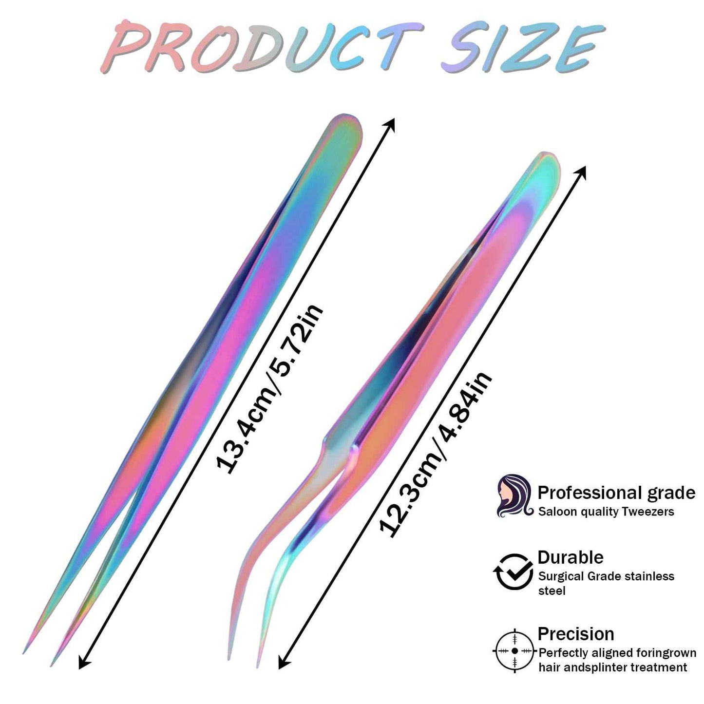 2pcs Precision Nail Art Eyelash Extension Tweezers - Stainless Steel False Lash Application Tools, Curved & Straight Tip