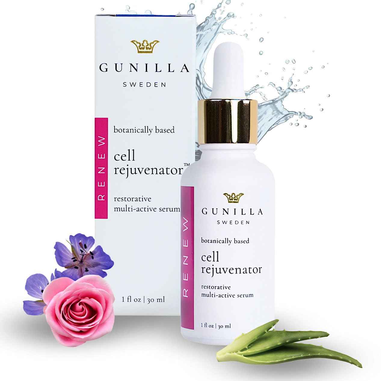 GUNILLA Cell Rejuvenator Serum | Anti-Aging Anti Wrinkle Hydrating Facial Serum for Fine Lines, Dark Spots with Organic Aloe Vera, Collagen, Elastin, Keratin, Vitamin C, Ginseng | 1 oz