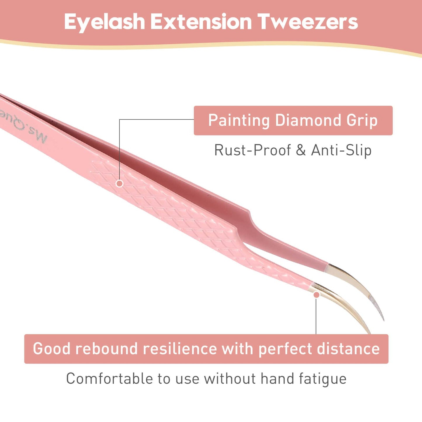 Ms.Queen Volume Lash Tweezers Set,2Pcs Fiber Tip 45 Degree Volume and Curved Isolation Eyelash Extension Tweezers