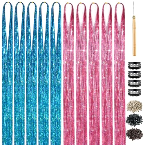 Hair Tinsel Kit - Lake Blue & Pink Extensions for Parties