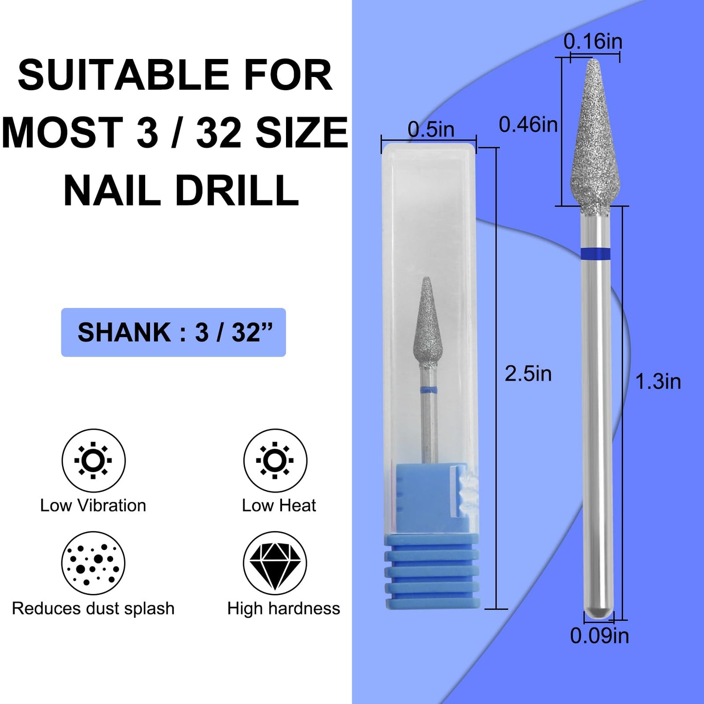 Vnjaoi Diamond Safety Bits Small Tapered Electric Nail Drill File Cuticle Cleaner Tool for Acrylic Nails Rotary Nail Drill Machine Manicure Pedicure Polishing (Medium)