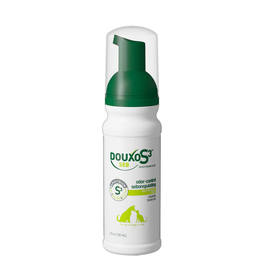 Douxo S3 Seb Mousse, Contains 0.5% Ophytrium, Odor Control & Seboregulating, For Oily to Flaky Skin, Seborrhea, For Dogs and Cats, 5.1 fl. oz. (150mL)