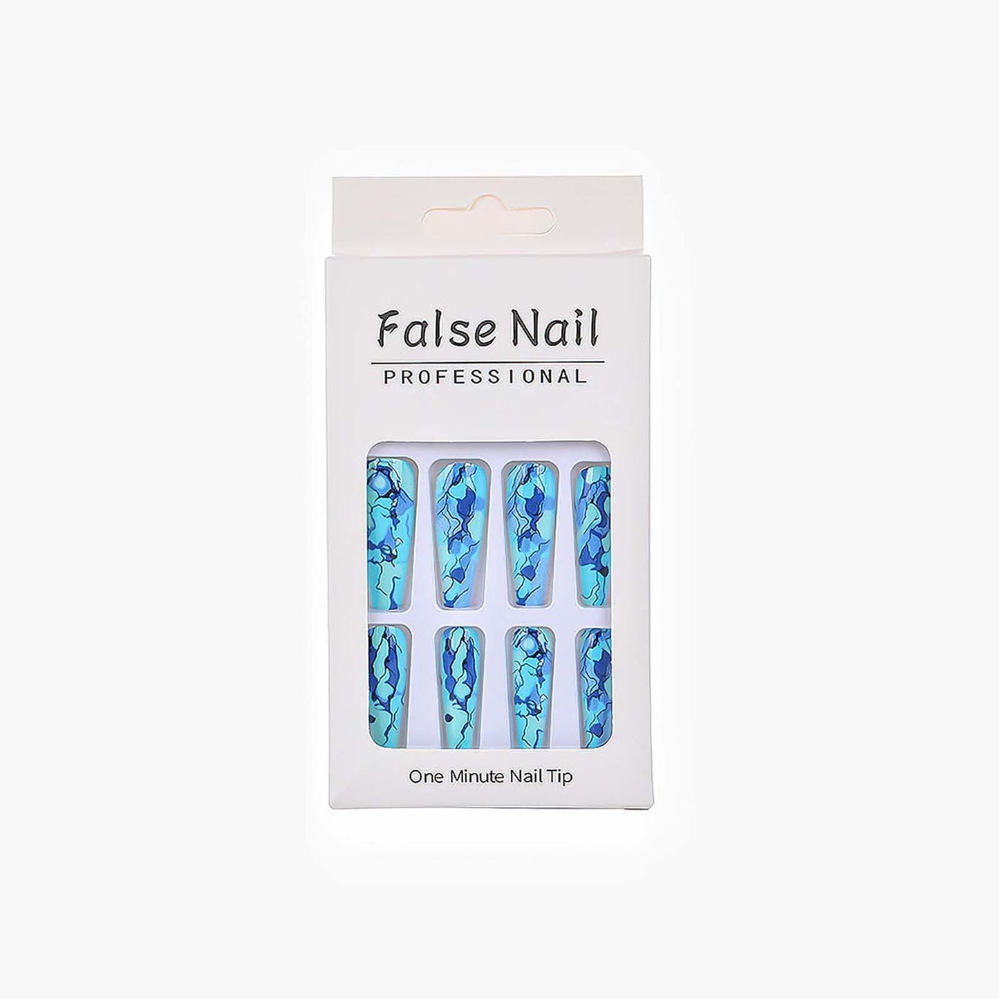 Rchosvam xl Blue Marble Press on Nails Extra long Coffin Fake Nails Sky Blue Design Stick on Nails Full Cover Gel Nails Kit for Womens 24pcs