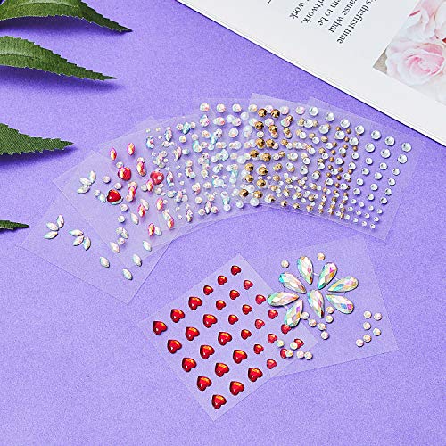 Hicarer 15 Sheets Eye Body Face Nail Gems Rhinestone Stickers Face Festival Self Adhesive Rhinestones Stickers for Women Accessory DIY Makeup Nail Decorations (Stylish Style)